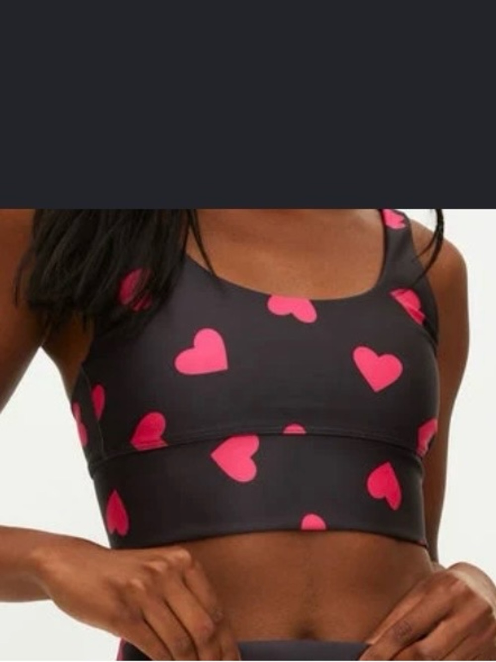 Beach Riot Black Sports Bra with Pink Heart Print